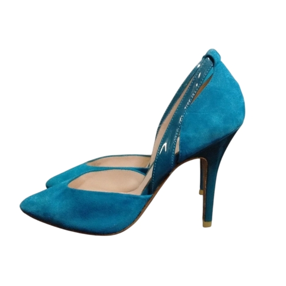 Pelle Moda Blue Suede Pumps Cut-Out Heels Size 7 - Picture 6 of 10